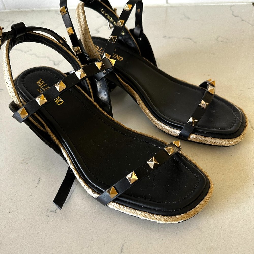Valentino Garavani Medium  Leather and Espadrille Block Heel Sandals